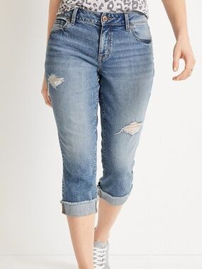 M Jeans By Maurices Curvy High-Rise Distressed Ripped Capri Jeans Size 16